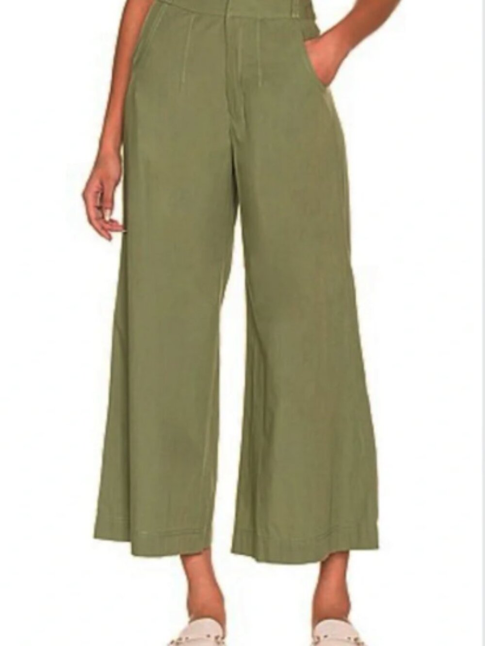 Free People Olive Cotton Menorca Wide Leg Pants - Size 8